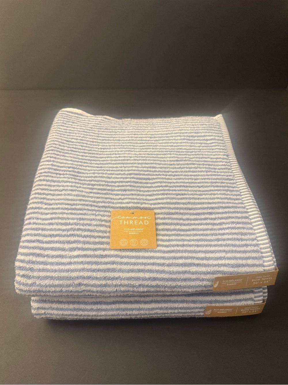 2pc COMMON THREAD Eco-Melange Bamboo From Rayon/Zero Twist Cotton Bath Towel Set
